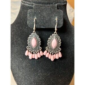 Paparazzi Silver Toneand Pink Chandelier Earrings